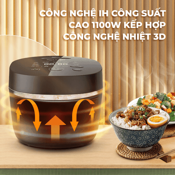 Nồi cơm điện cao tần Sharp 1.2 lít KS-IH122V-BK với công nghệ nấu tiên tiến